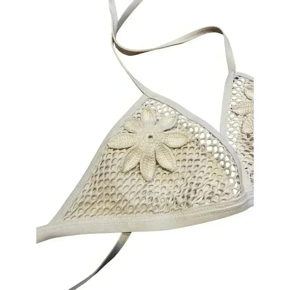 NEW Robin Piccone Pua Cream Crochet Triangle High Waisted Bikini Size Large - Picture 12 of 16